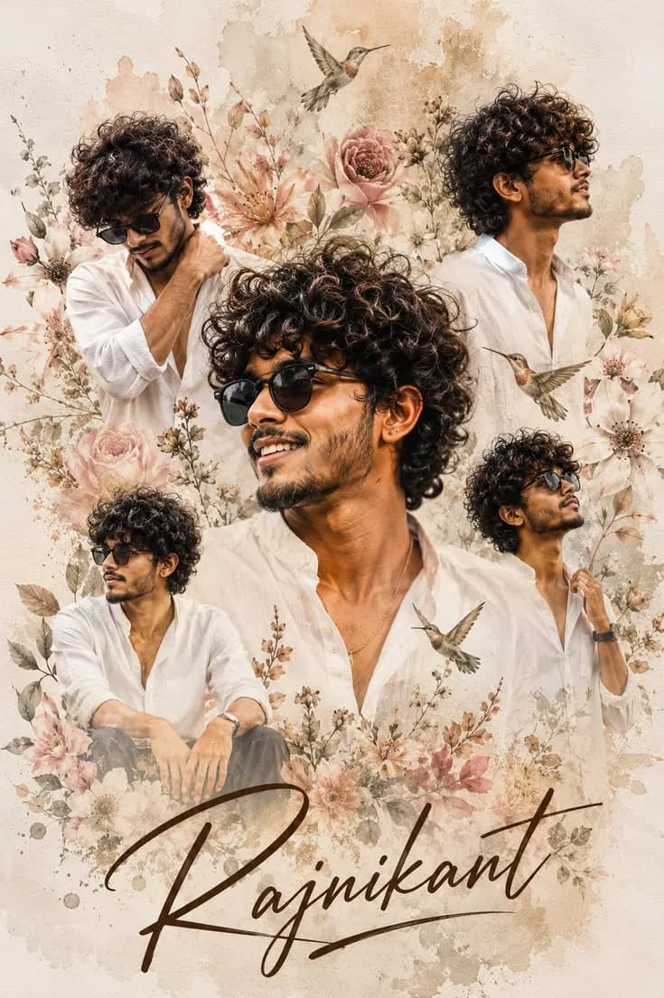 Luxury Floral Collage Poster Prompt (Dreamy South Indian Aesthetic)