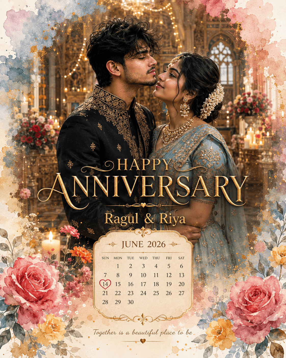 Telugu Anniversary Poster - Couple Editorial AI Image Prompt