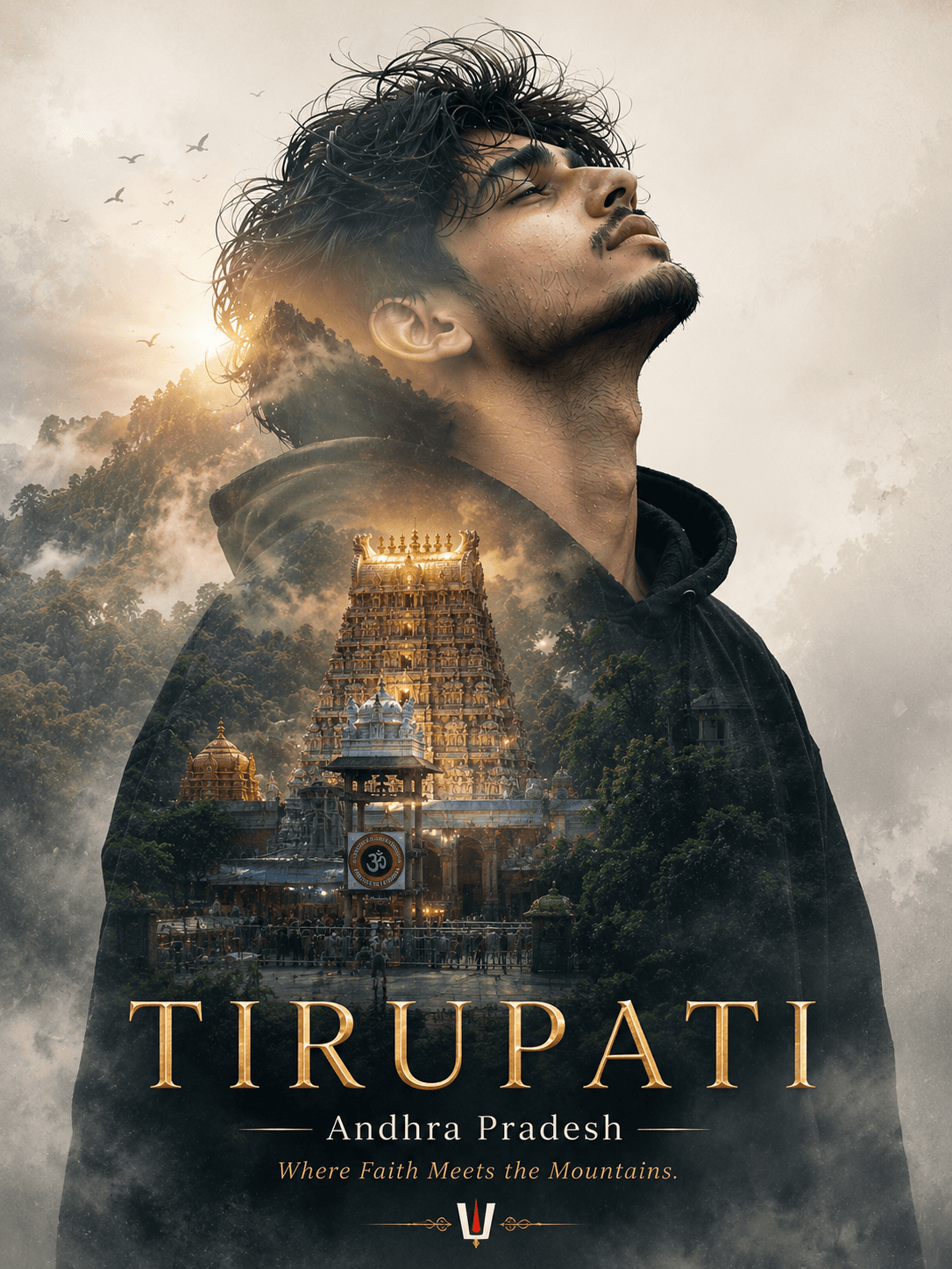 Tirupati Double Exposure Spiritual Poster - Travel / Spiritual AI Image Prompt