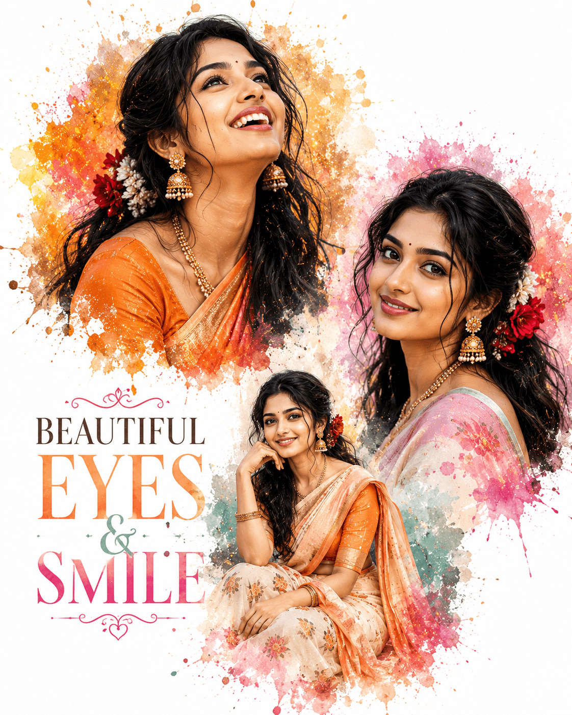 Beautiful Eyes & Smile – Collage Poster - Female Portrait AI Image Prompt