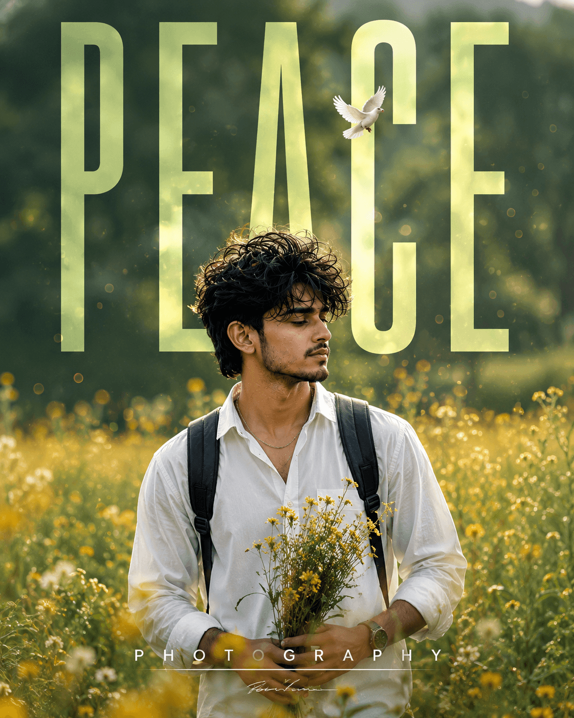 Flower Field Portrait Poster - Solo Male – Poster AI Image Prompt