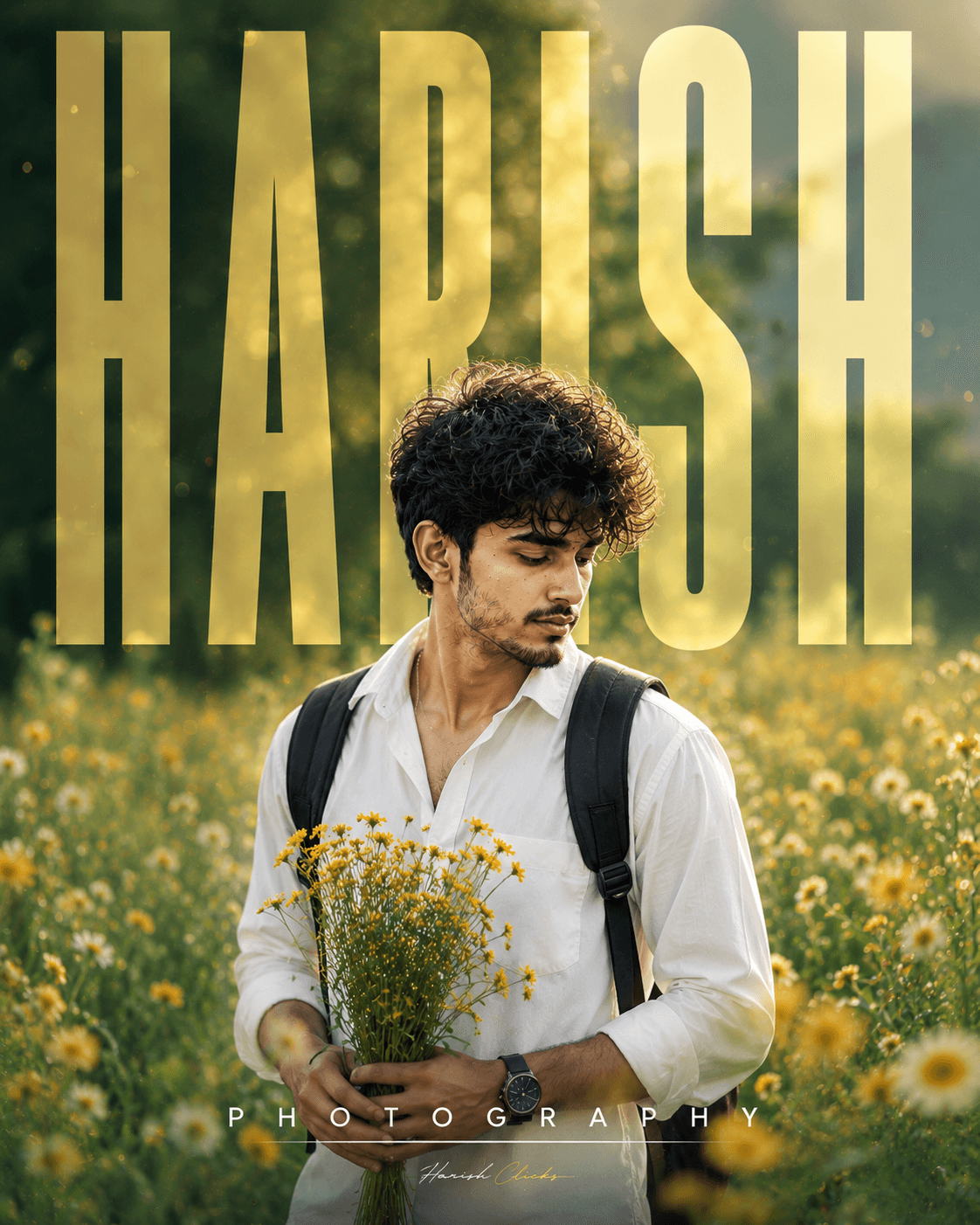 Flower Field Portrait Poster - Solo Male – Poster AI Image Prompt