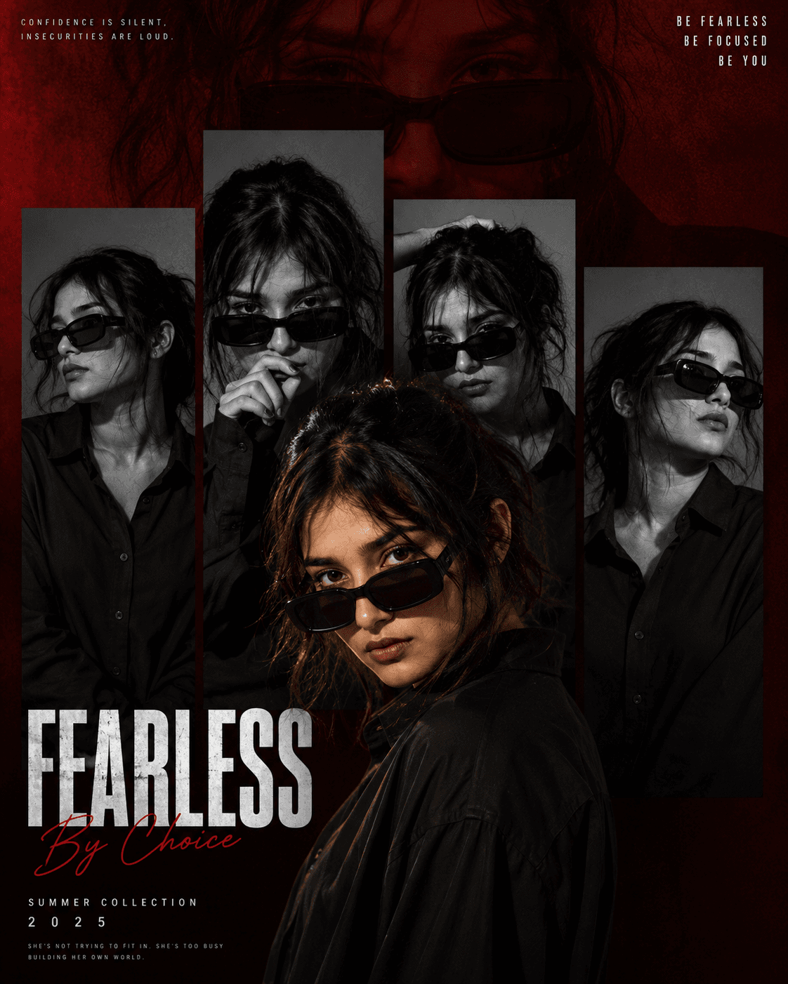 Crimson Red – Multi-Panel Fashion Poster (Woman) - Female – Fashion AI Image Prompt