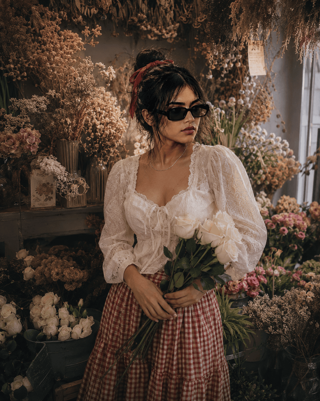 Florist Store – Cinematic Pastel Portrait - Solo Female – Mood AI Image Prompt