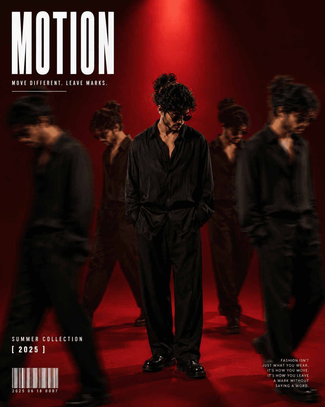 MOTION – Deep Red Fashion Campaign - Solo Male – Fashion AI Image Prompt