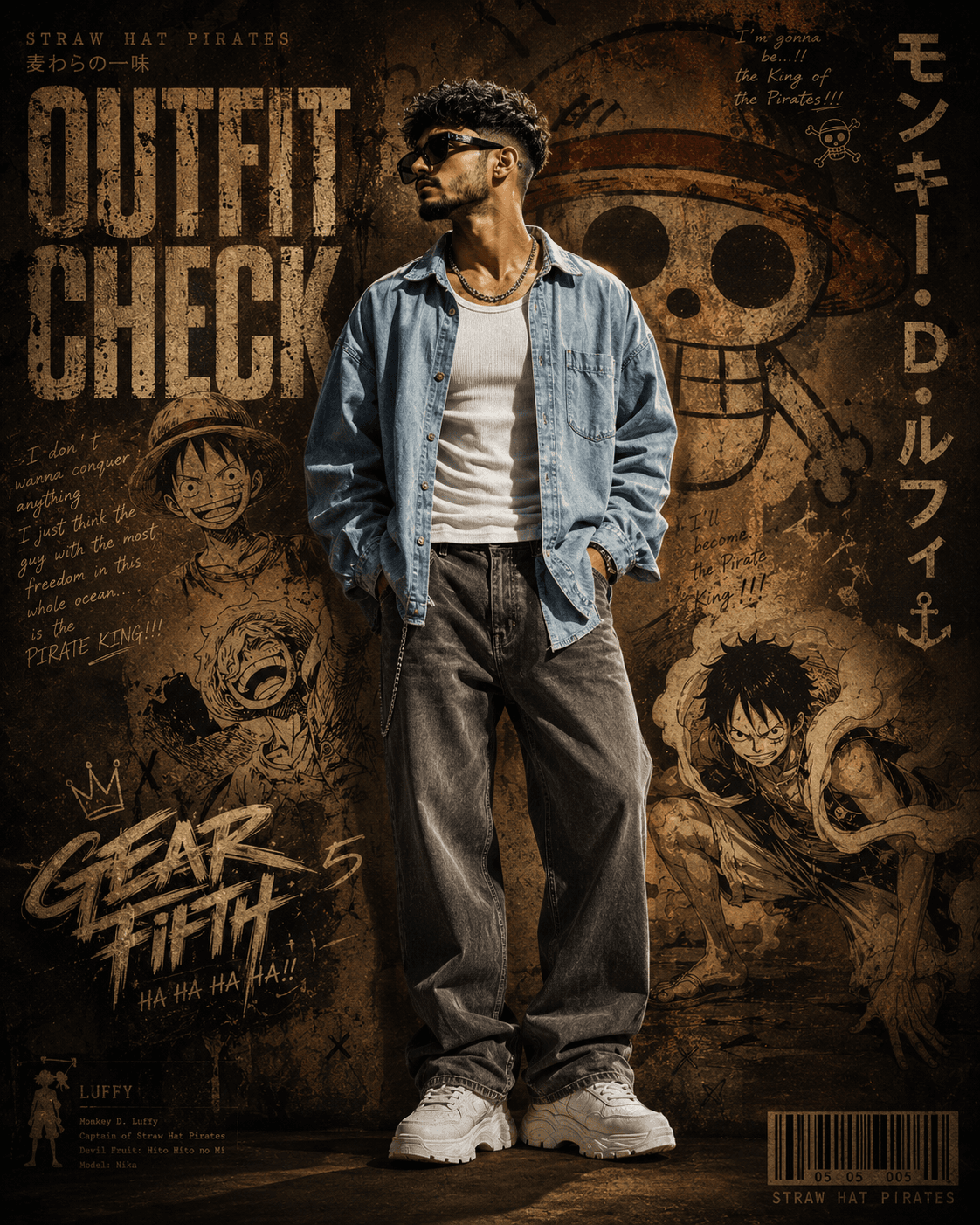 One Piece Streetwear ā Anime Editorial Poster - Solo Male ā Fashion AI Image Prompt