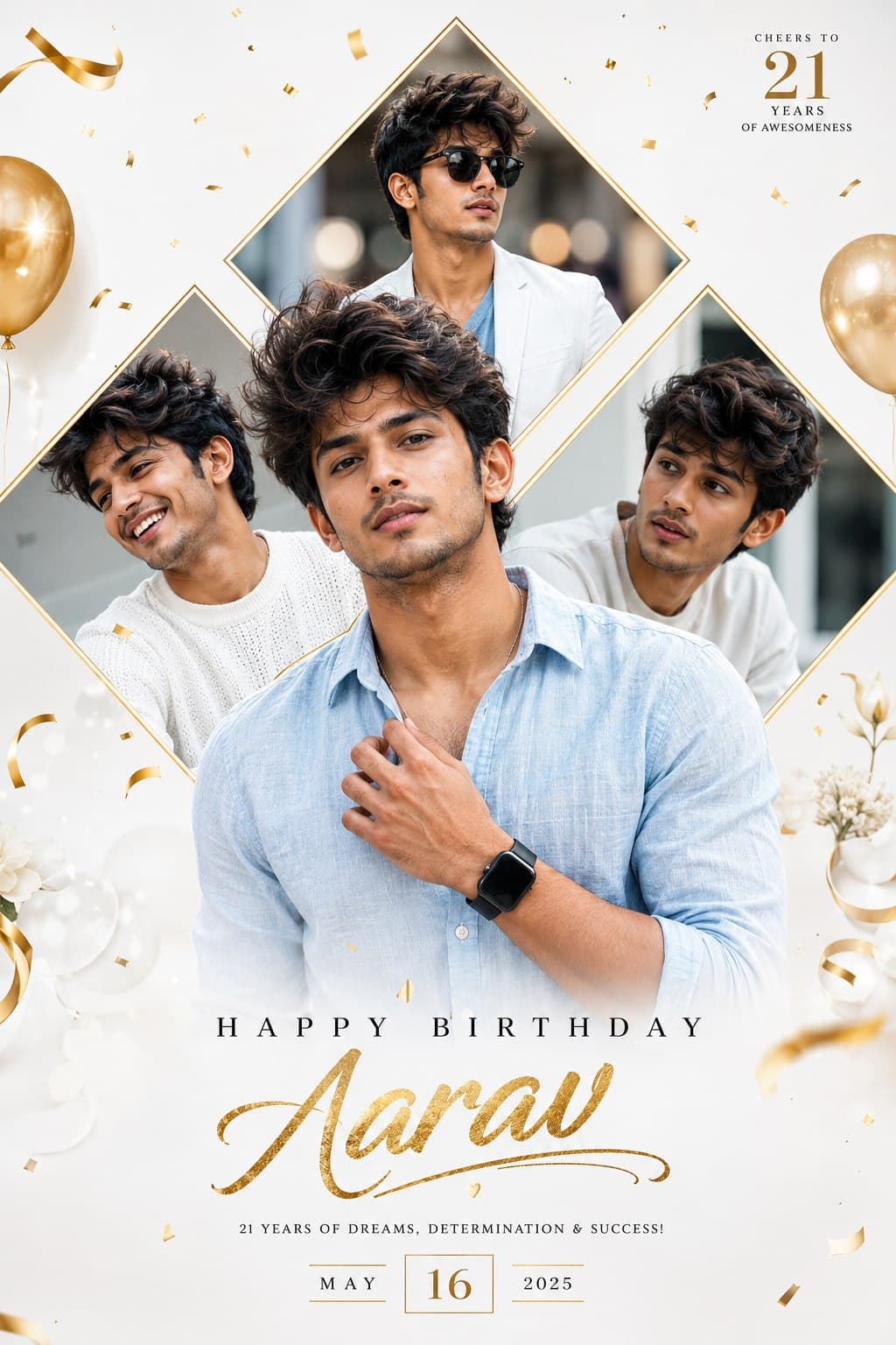 21st Birthday – Diamond Frame Poster - Birthday Poster AI Image Prompt
