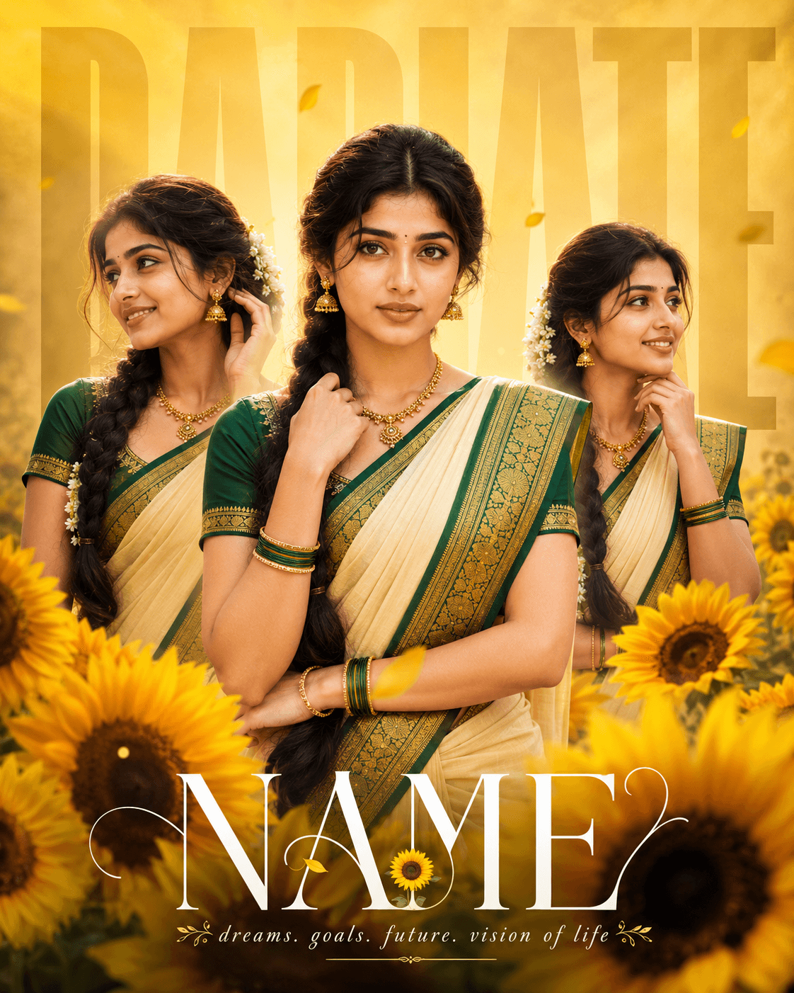 Sunflower Triptych Poster - Female – Fashion AI Image Prompt