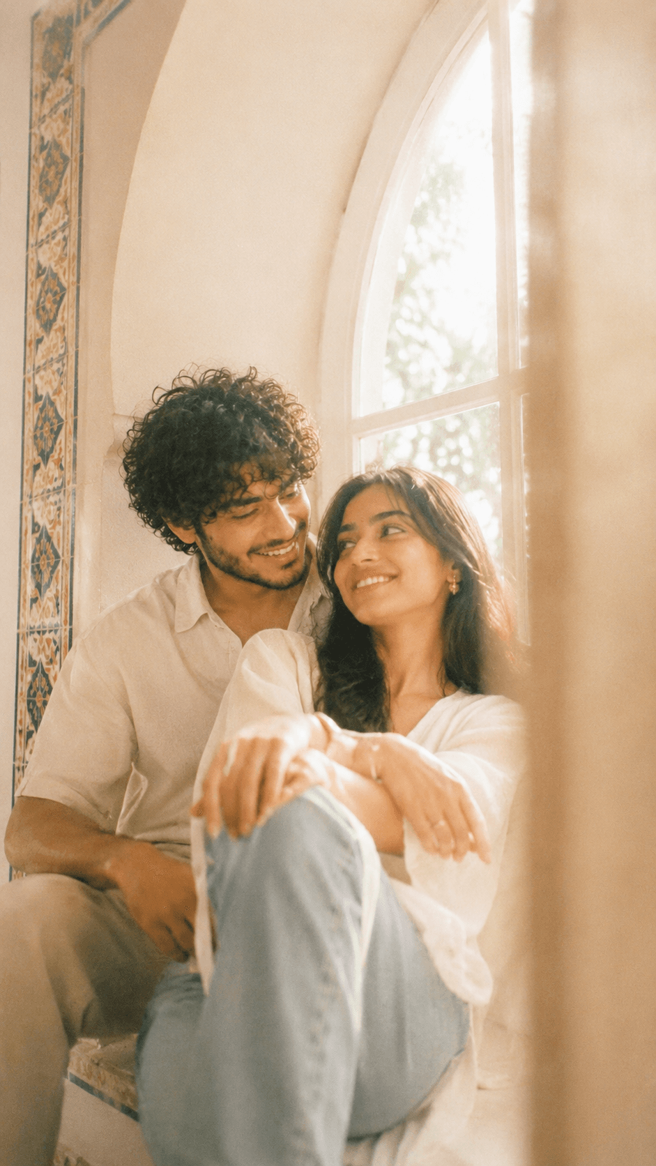 Soft Candid Couple –Architectural Window - Couple – Candid AI Image Prompt