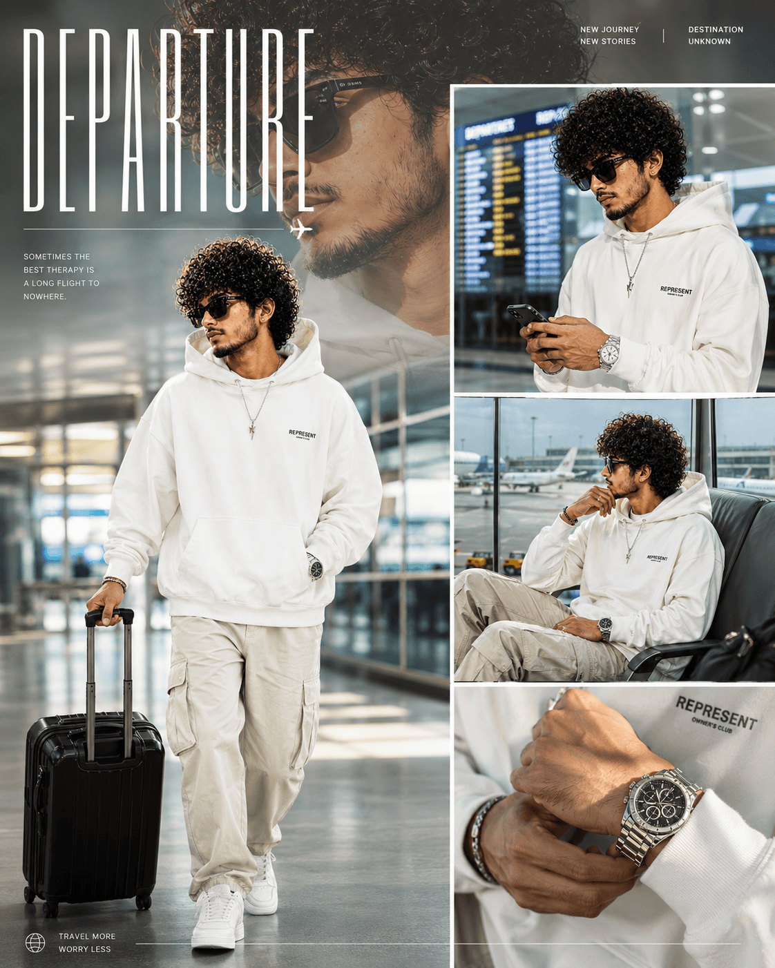 DEPARTURE – Airport Luxury Travel Poster - Solo Male – Poster AI Image Prompt